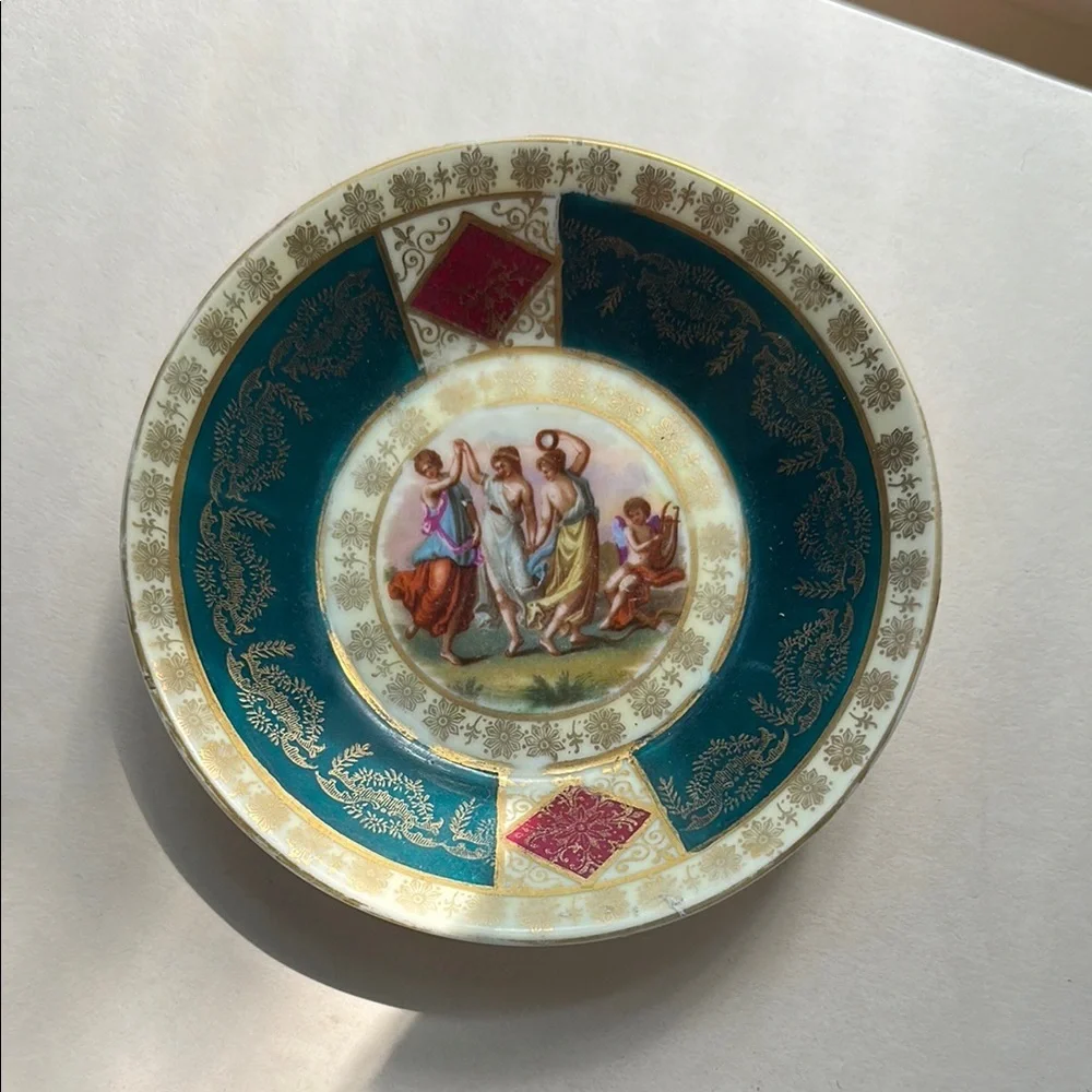 Royal Vienna China Ring Dish Elegant Decorative Plate with Gold and Teal Accents - Picture 1 of 3